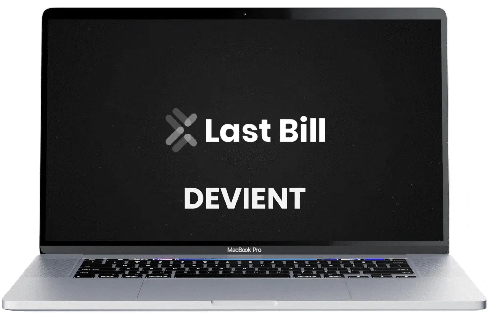 Sur l'écran d'un ordinateur portable, le logo Last Bill laisse place au logo Kaze
